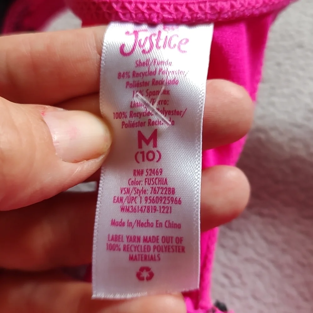 Justice Sport Pink Zip-Up Bikini Top